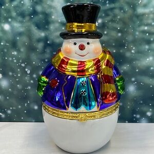 Christopher Radko Snowman Trinket Box 2004 Galerie Glass Hinged Holiday Decor
